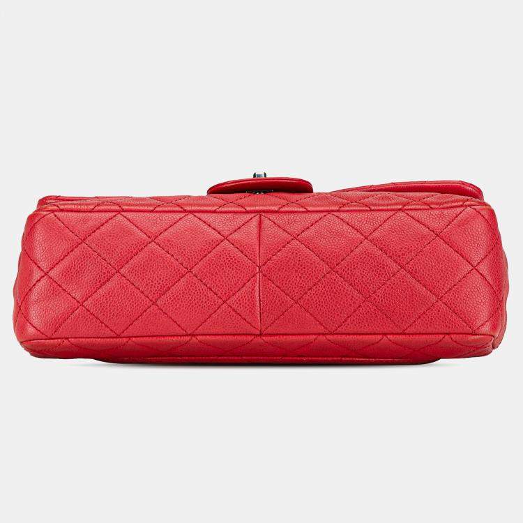Pre Owned Chanel Red Jumbo Classic Caviar Single Flap
