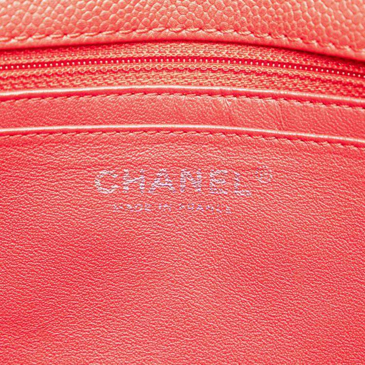 Pre Owned Chanel Red Jumbo Classic Caviar Single Flap