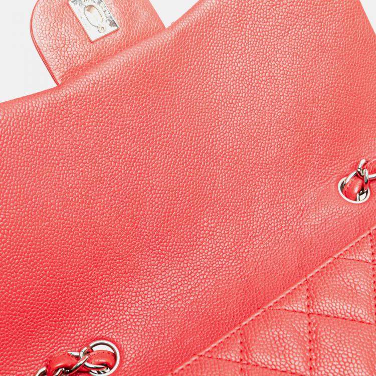 Pre Owned Chanel Red Jumbo Classic Caviar Single Flap