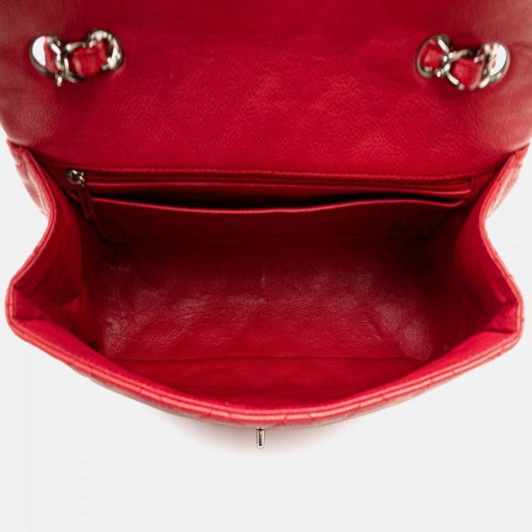Pre Owned Chanel Red Jumbo Classic Caviar Single Flap