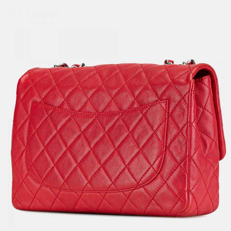 Pre Owned Chanel Red Jumbo Classic Caviar Single Flap