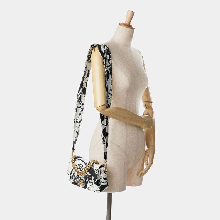 Pre Owned Chanel Black White Mini Printed Canvas Deer Coco Flap