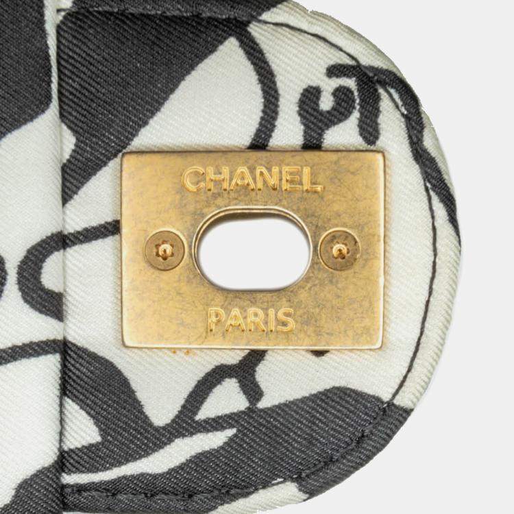 Pre Owned Chanel Black White Mini Printed Canvas Deer Coco Flap