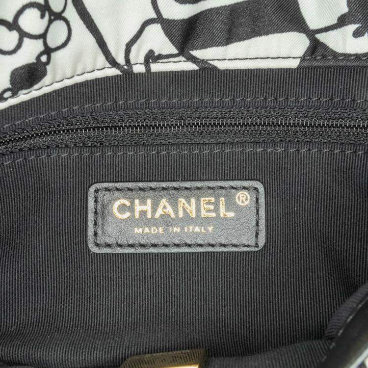 Pre Owned Chanel Black White Mini Printed Canvas Deer Coco Flap