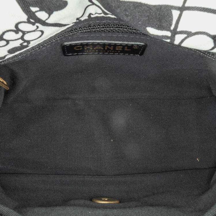 Pre Owned Chanel Black White Mini Printed Canvas Deer Coco Flap