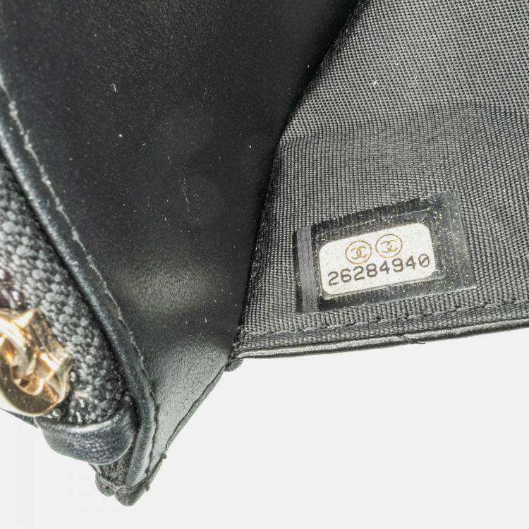 Pre Owned Chanel Black Chevron Lambskin Button Wallet On Chain