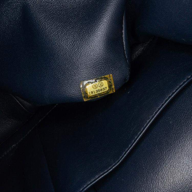 Pre Owned Chanel Blue Jumbo Classic Patent Double Flap