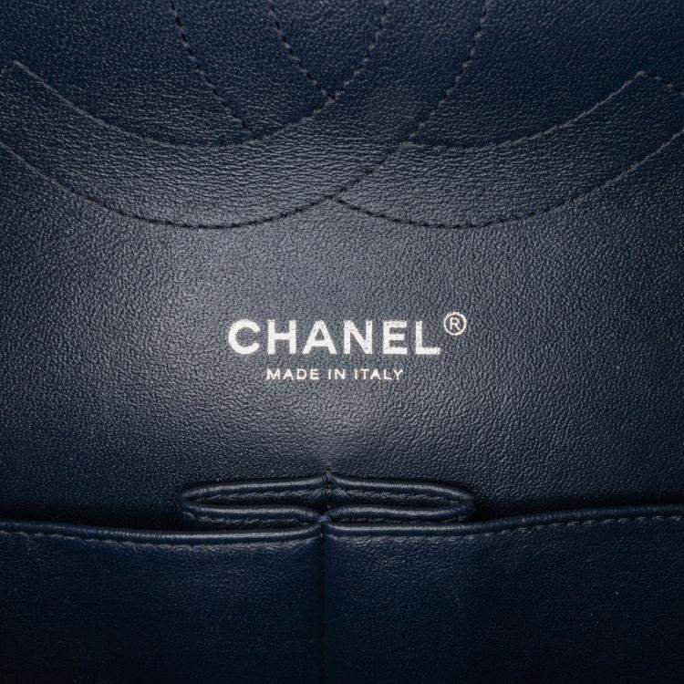 Pre Owned Chanel Blue Jumbo Classic Patent Double Flap