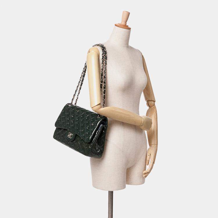 Pre Owned Chanel Blue Jumbo Classic Patent Double Flap