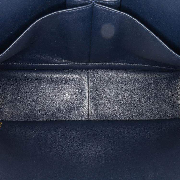 Pre Owned Chanel Blue Jumbo Classic Patent Double Flap