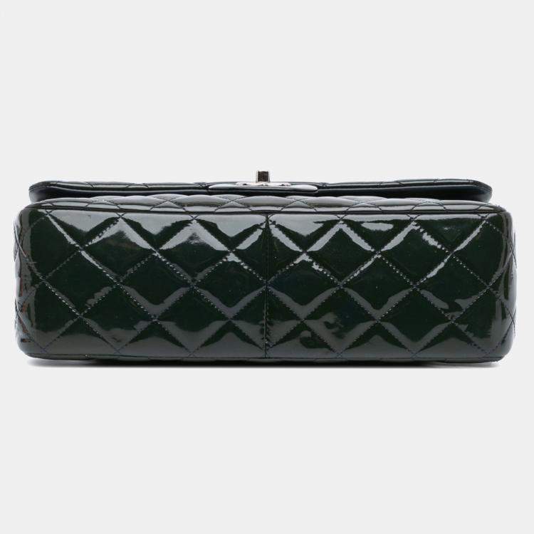 Pre Owned Chanel Blue Jumbo Classic Patent Double Flap