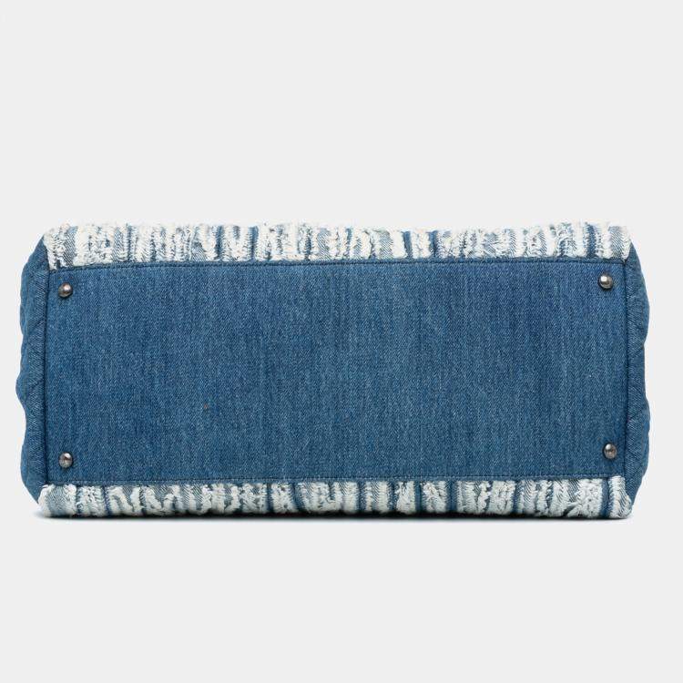 Pre Owned Chanel Blue Large Fringed Denim Shopping Tote