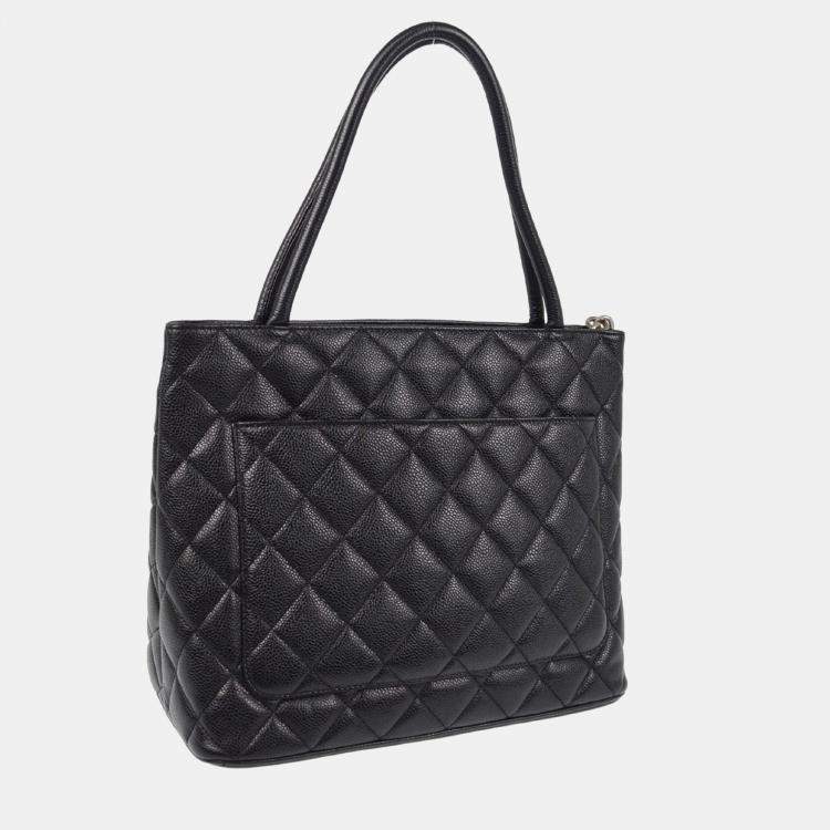 Pre Owned Chanel Black Calfskin Medallion Tote Handbag
