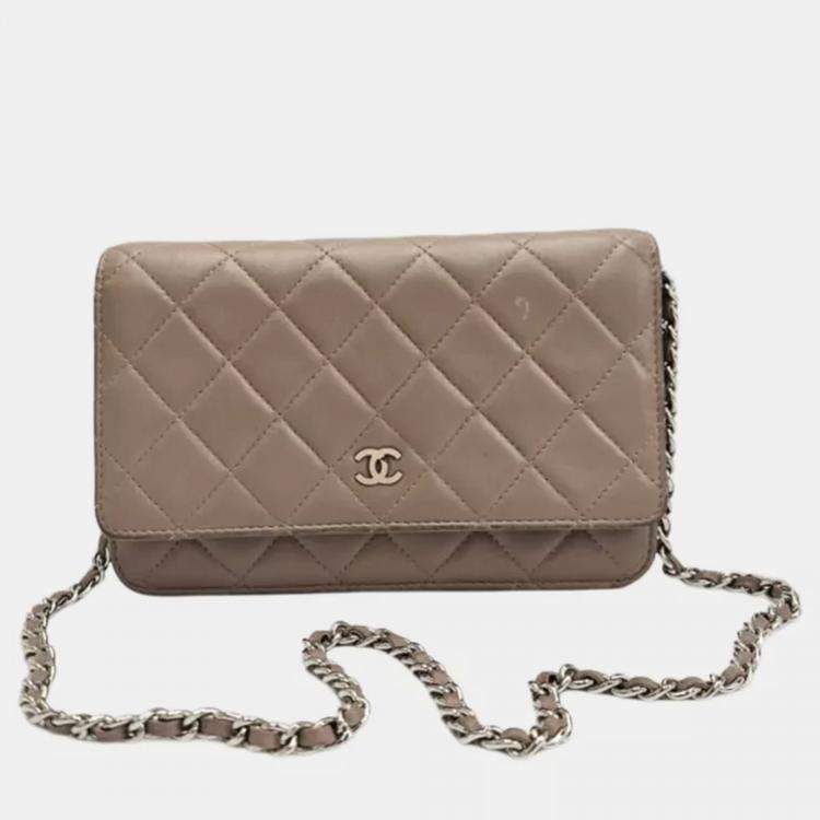 Pre Owned Chanel CC Grey Quilted Leather Wallet on Chain