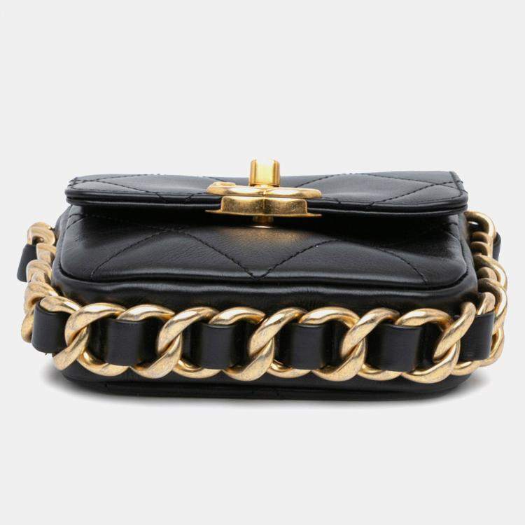 Pre Owned Chanel Black Mini Quilted Calfskin Framing Chain Flap Bag