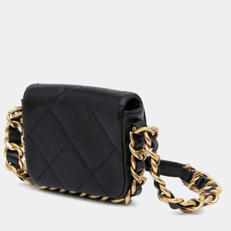 Pre Owned Chanel Black Mini Quilted Calfskin Framing Chain Flap Bag