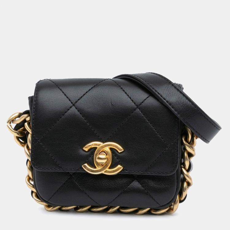 Pre Owned Chanel Black Mini Quilted Calfskin Framing Chain Flap Bag