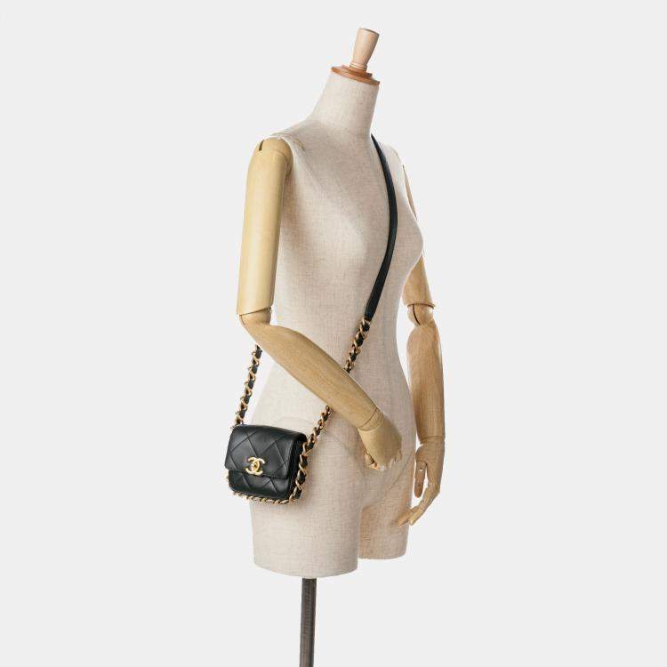 Pre Owned Chanel Black Mini Quilted Calfskin Framing Chain Flap Bag