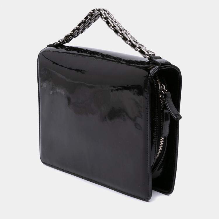 Pre Owned Chanel Black Mini CC Patent Clutch With Chain