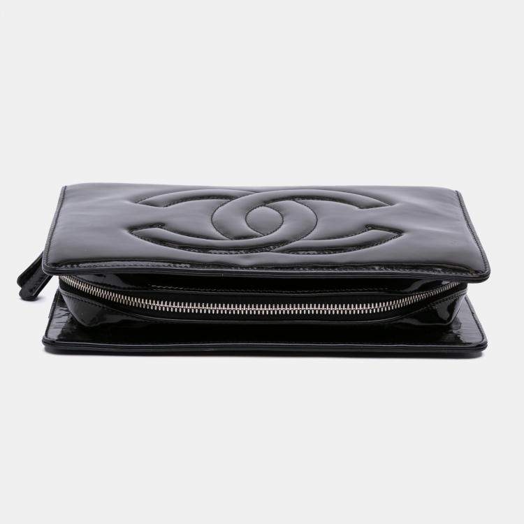 Pre Owned Chanel Black Mini CC Patent Clutch With Chain