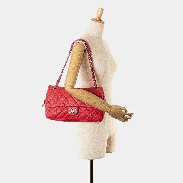 Pre Owned Chanel Red Jumbo Caviar Easy Flap Bag