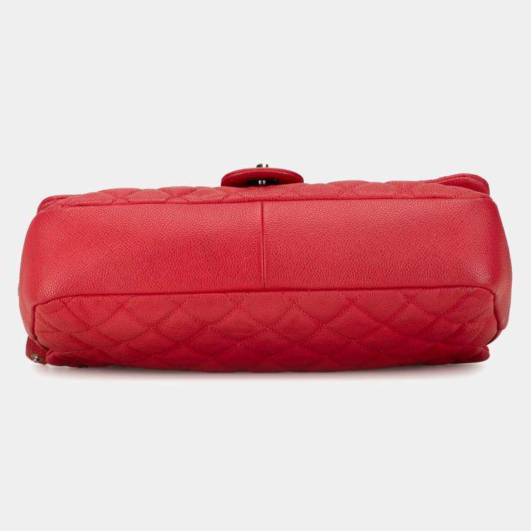 Pre Owned Chanel Red Jumbo Caviar Easy Flap Bag