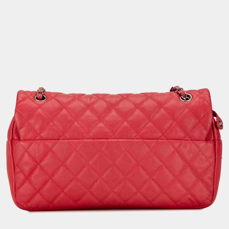 Pre Owned Chanel Red Jumbo Caviar Easy Flap Bag