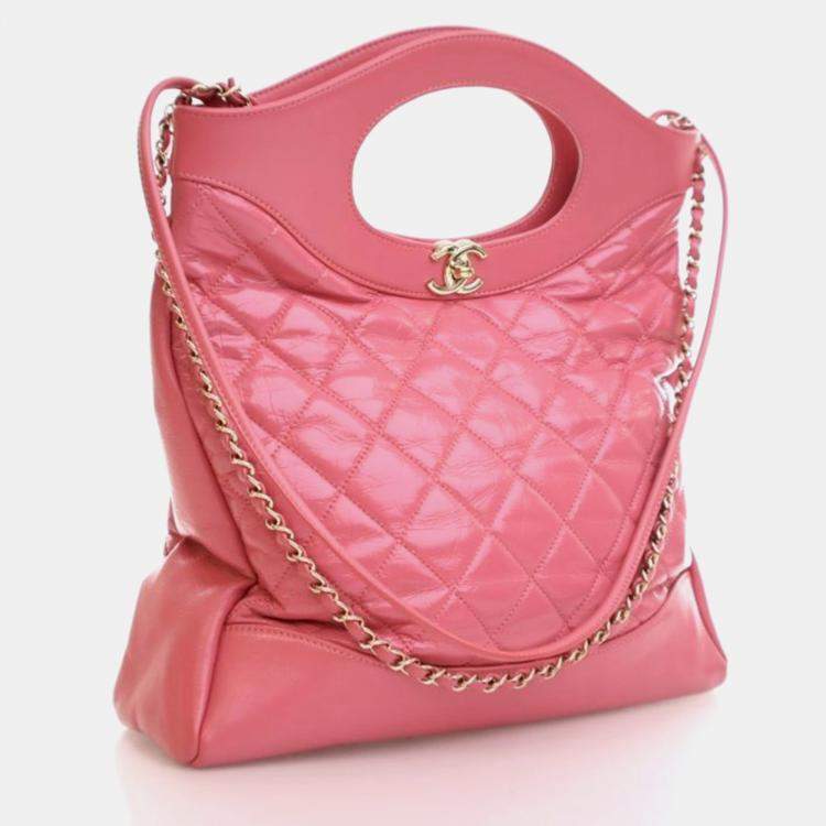 Pre Owned Chanel 31 Shopping Small Pink Aged Calfskin Shoulder Bag