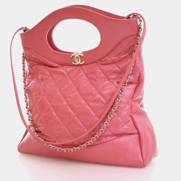Pre Owned Chanel 31 Shopping Small Pink Aged Calfskin Shoulder Bag