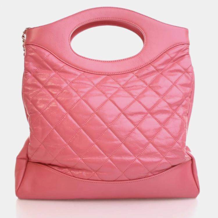 Pre Owned Chanel 31 Shopping Small Pink Aged Calfskin Shoulder Bag