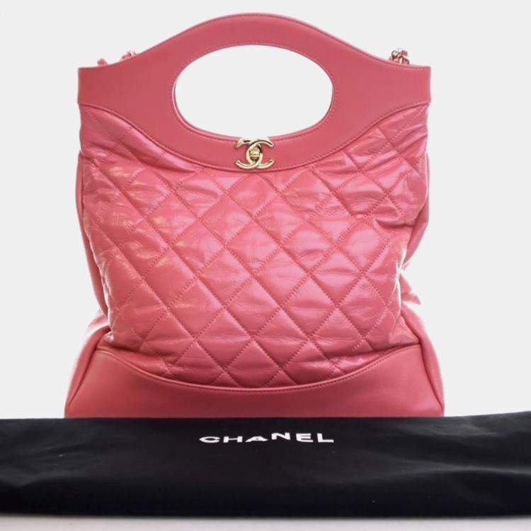 Pre Owned Chanel 31 Shopping Small Pink Aged Calfskin Shoulder Bag