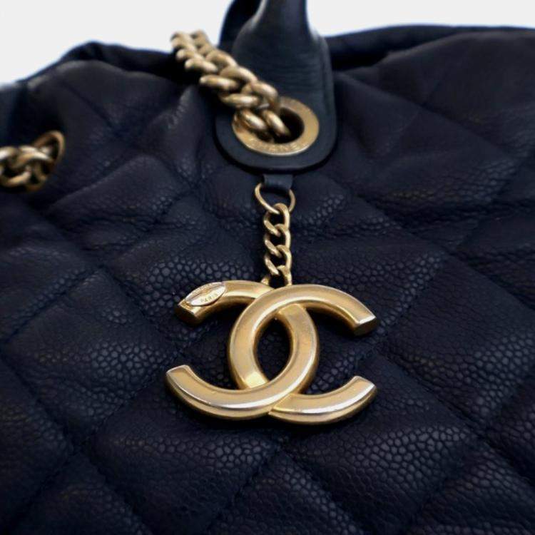 Pre Owned Chanel Globe Trotter Blue Caviar Shopping Tote Bag