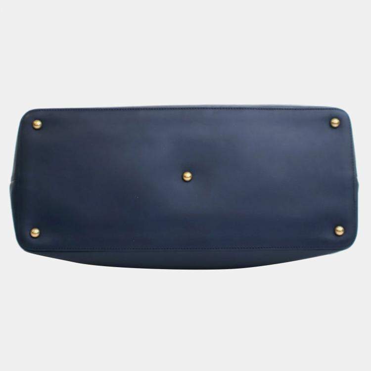 Pre Owned Chanel Globe Trotter Blue Caviar Shopping Tote Bag