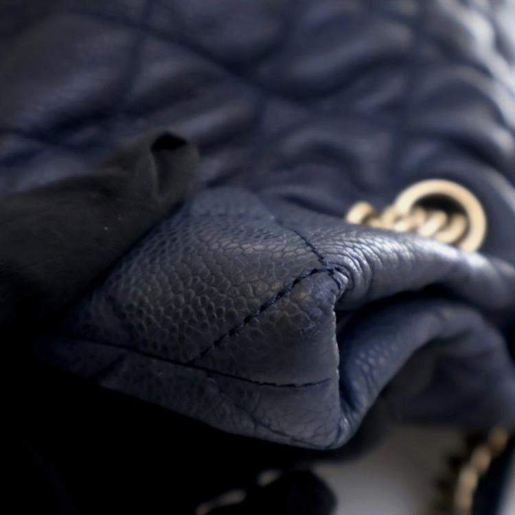 Pre Owned Chanel Globe Trotter Blue Caviar Shopping Tote Bag