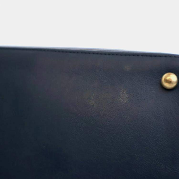 Pre Owned Chanel Globe Trotter Blue Caviar Shopping Tote Bag