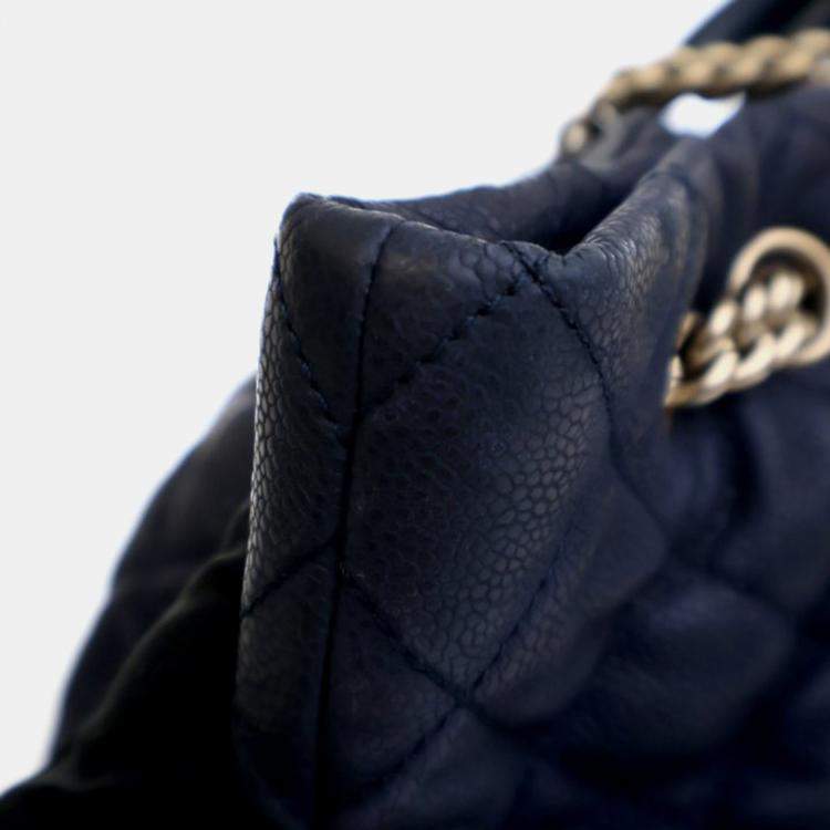 Pre Owned Chanel Globe Trotter Blue Caviar Shopping Tote Bag