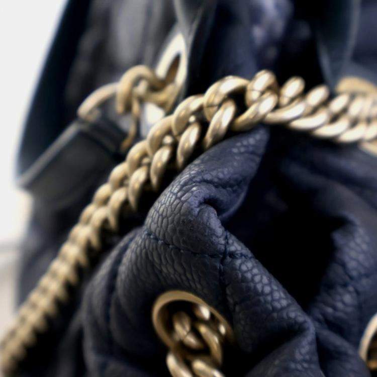 Pre Owned Chanel Globe Trotter Blue Caviar Shopping Tote Bag