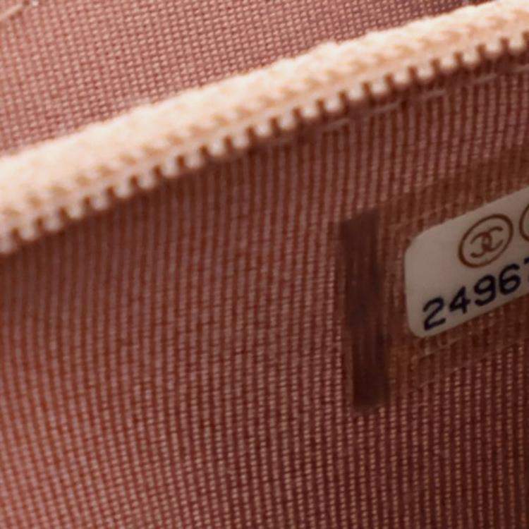 Pre Owned Chanel Square Beige Pink Lambskin Wallet On Chain 