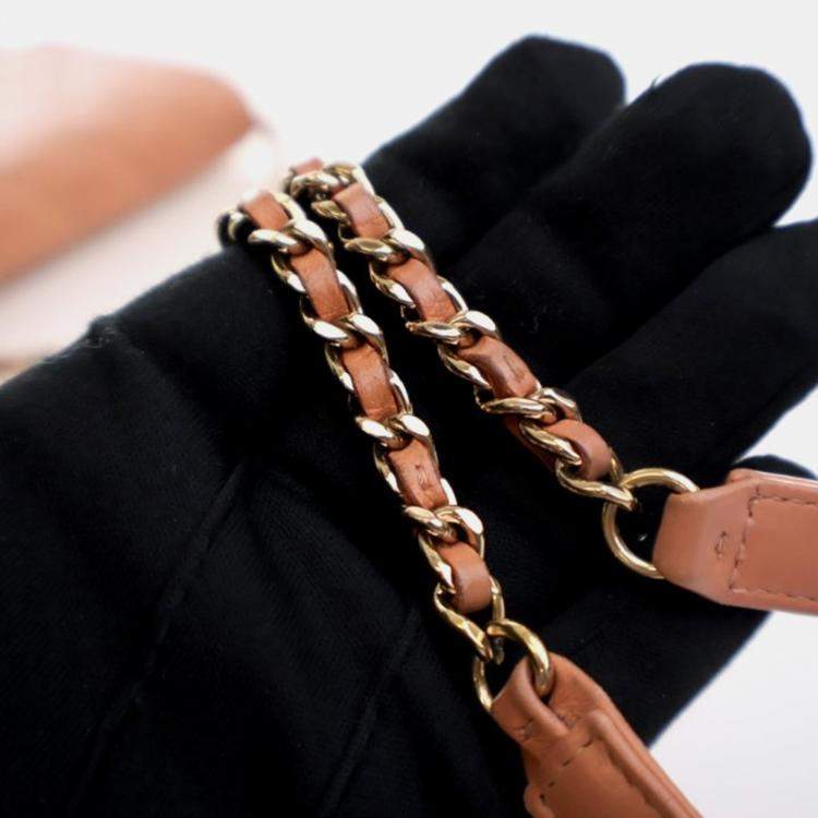 Pre Owned Chanel Square Beige Pink Lambskin Wallet On Chain 
