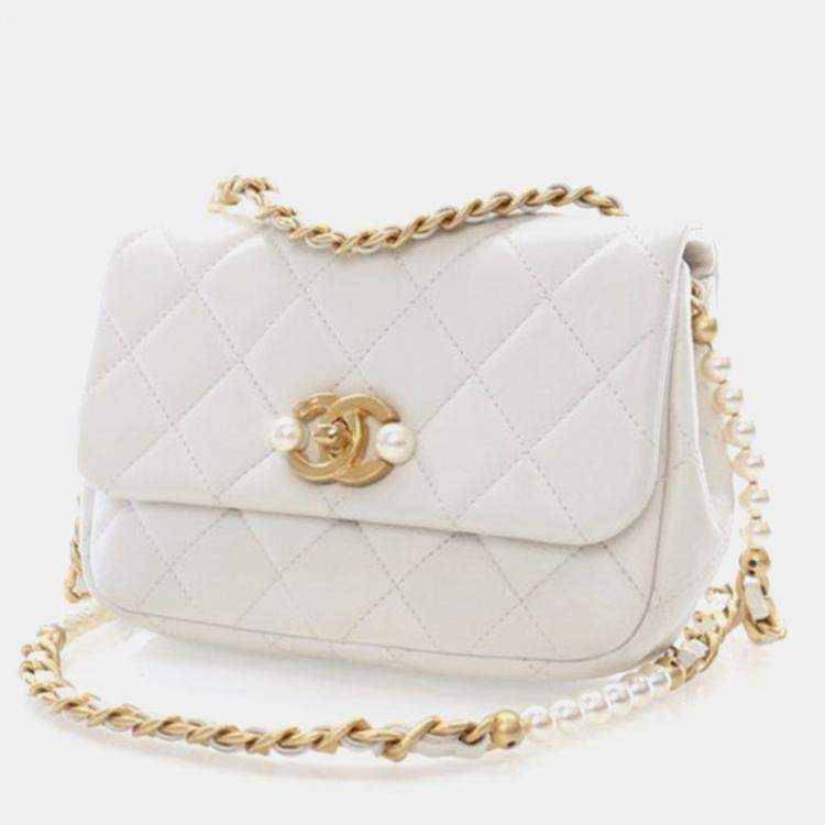 Pre Owned Chanel Pearl Section Mini White Calfskin Flap Bag