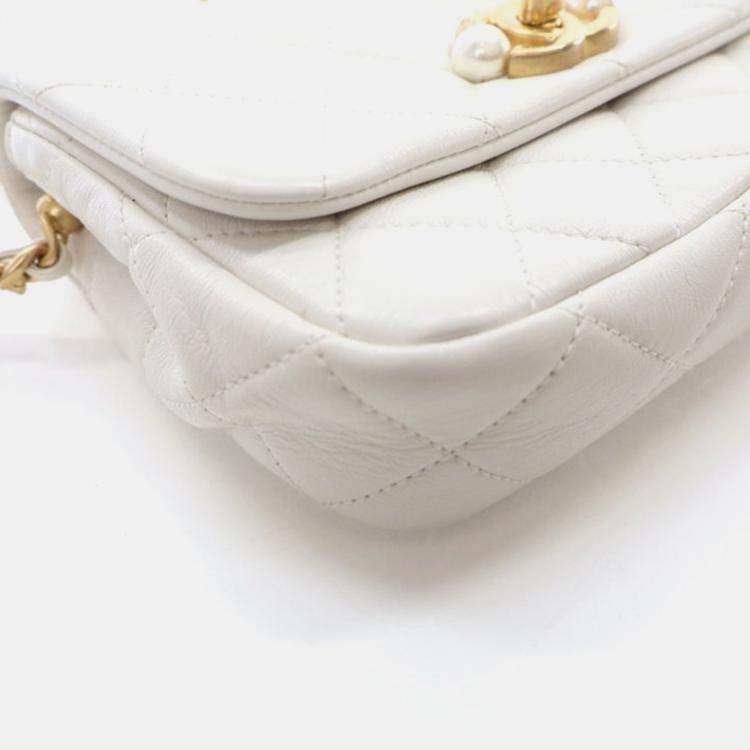 Pre Owned Chanel Pearl Section Mini White Calfskin Flap Bag