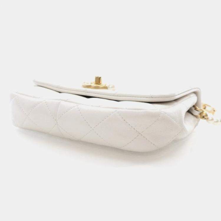 Pre Owned Chanel Pearl Section Mini White Calfskin Flap Bag