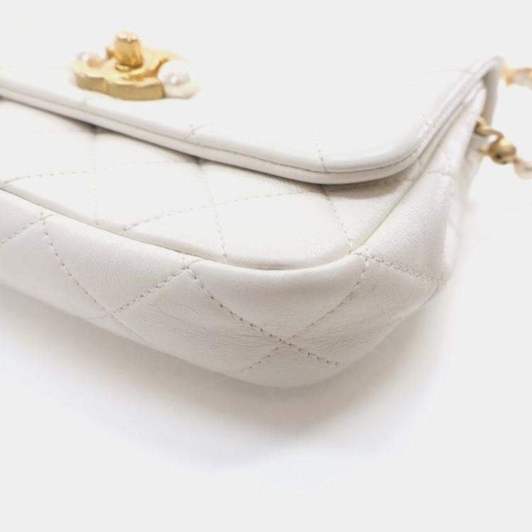 Pre Owned Chanel Pearl Section Mini White Calfskin Flap Bag