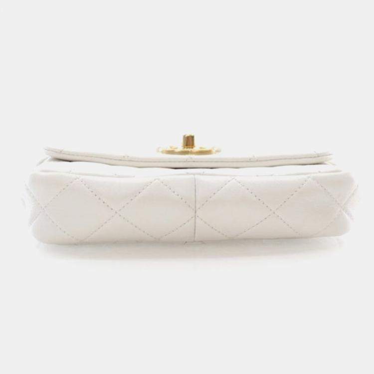 Pre Owned Chanel Pearl Section Mini White Calfskin Flap Bag