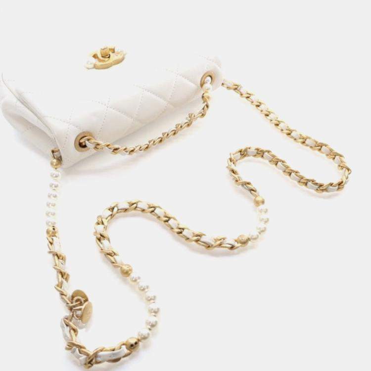 Pre Owned Chanel Pearl Section Mini White Calfskin Flap Bag