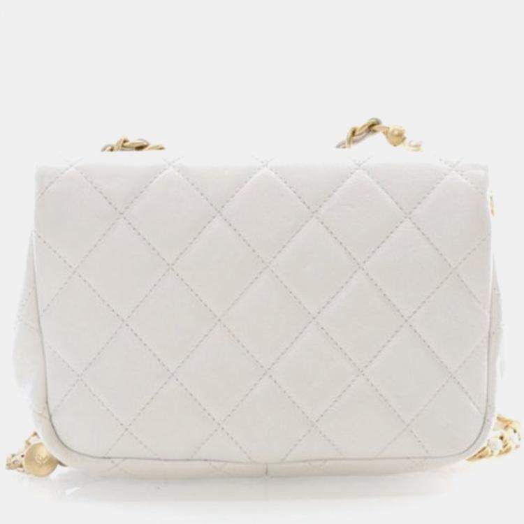 Pre Owned Chanel Pearl Section Mini White Calfskin Flap Bag