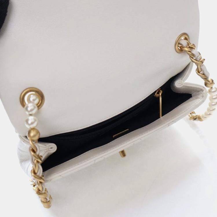 Pre Owned Chanel Pearl Section Mini White Calfskin Flap Bag
