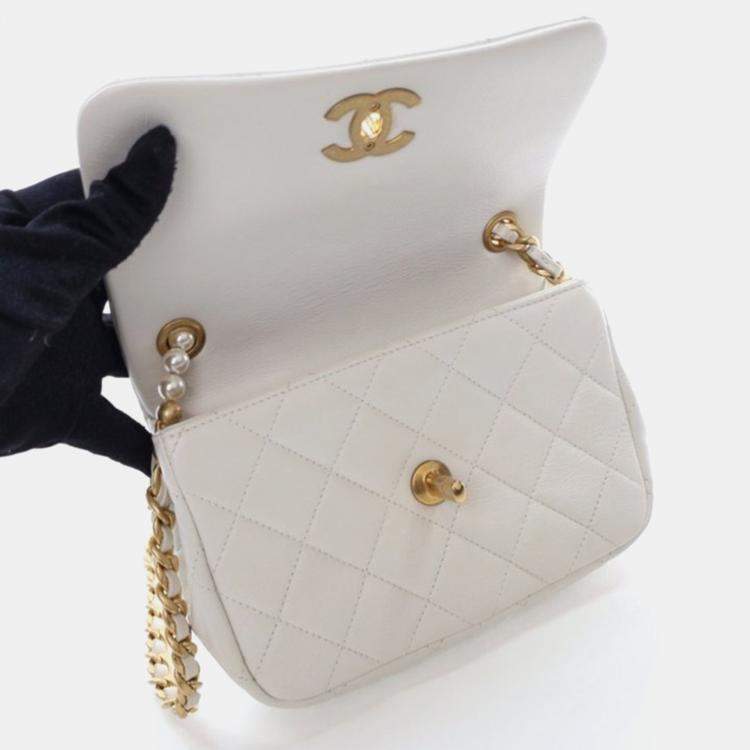 Pre Owned Chanel Pearl Section Mini White Calfskin Flap Bag