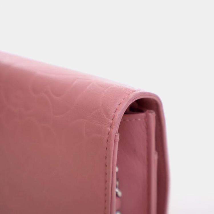 Pre Owned Chanel Camellia Pink Lambskin Wallet On Chain 