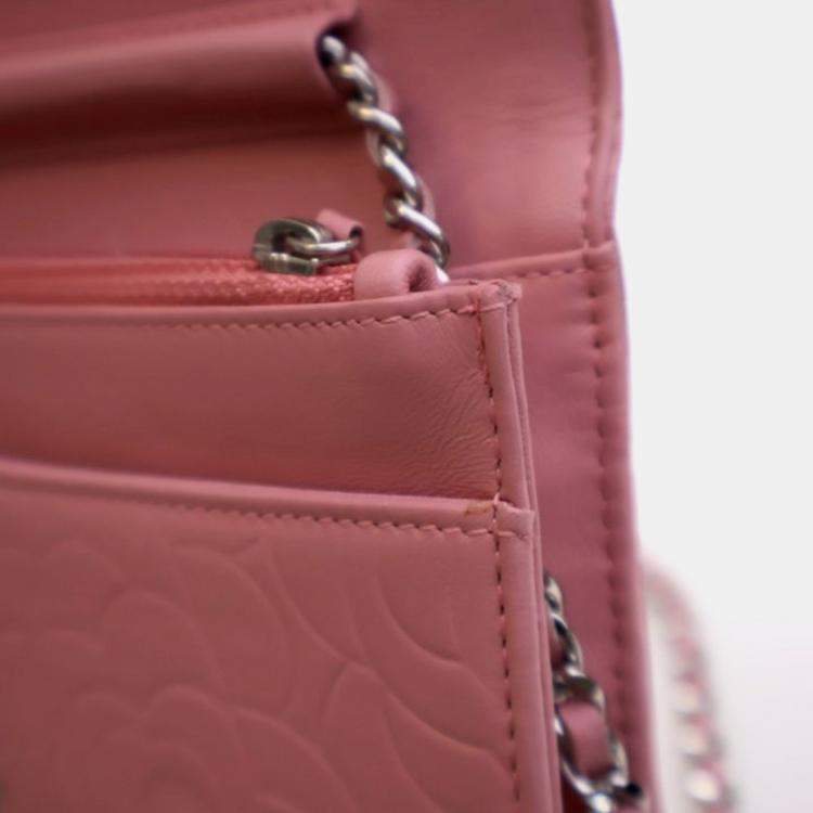 Pre Owned Chanel Camellia Pink Lambskin Wallet On Chain 